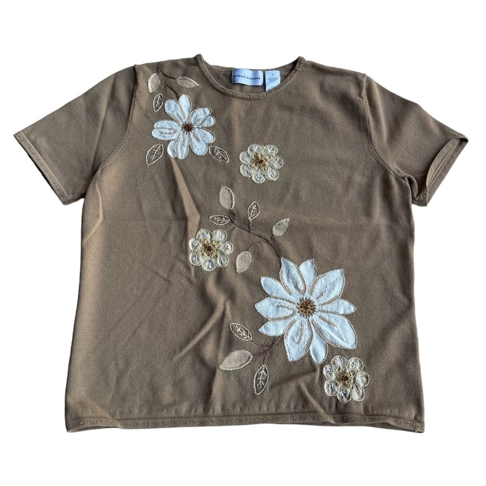 Alfred Dunner Tan Beaded and Embroidered Knit Top US M